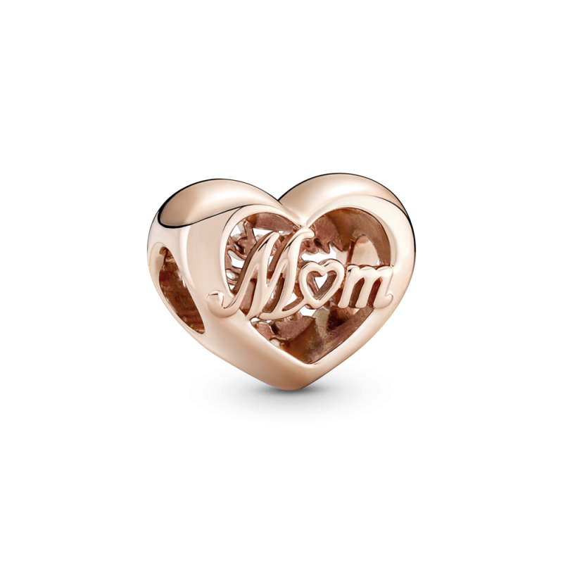 CHARM PANDORA PLATA DE LEY ROSE 14K CORAZON GRACIAS MAMA 781451C00