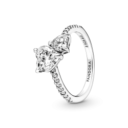 ANILLO PANDORA EN PLATA DE LEY DOBLE CORAZON BRILLANTE 191198C01