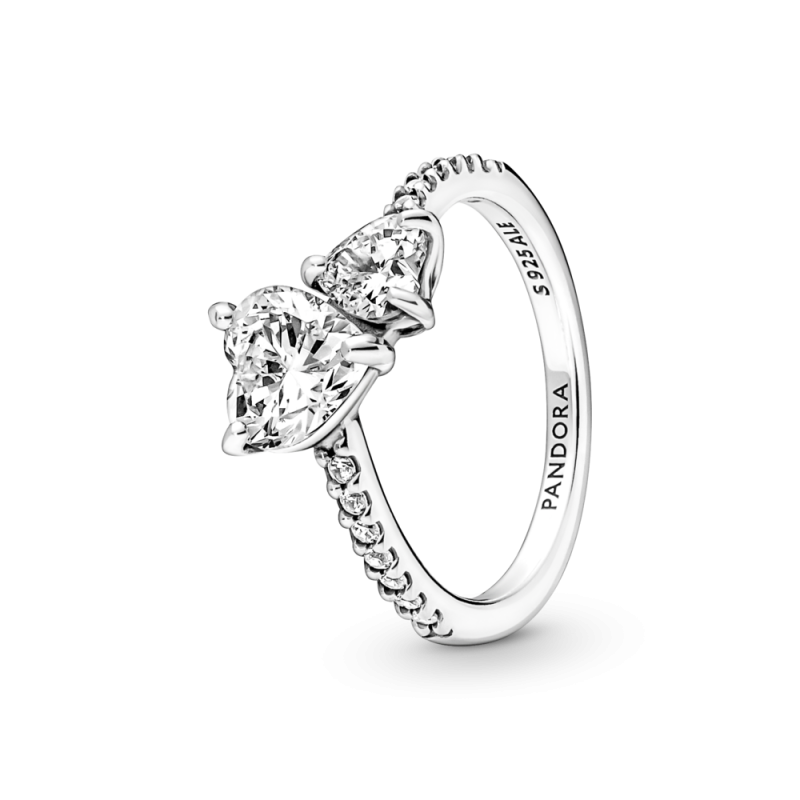 ANILLO PANDORA EN PLATA DE LEY DOBLE CORAZON BRILLANTE 191198C01 ANILLO PANDORA EN PLATA DE LEY DOBLE CORAZON BRILLANTE 191198C01
