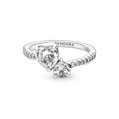 ANILLO PANDORA EN PLATA DE LEY DOBLE CORAZON BRILLANTE 191198C01