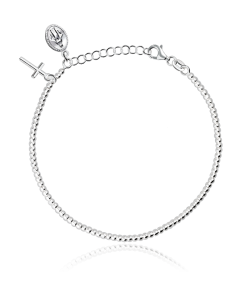 PULSERA PLATA DE LEY DE BOLAS CON CRUZ Y VIRGEN MILAGROSA 0615109