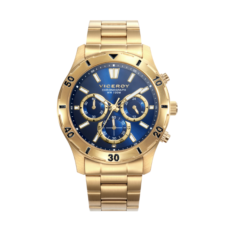 Reloj Viceroy hombre Beat multifunción con correa de piel azul y bisel  dorado 471323-97 - Joyerías Sánchez