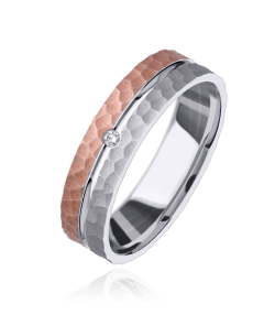 Alianza Nexo Oro Rosa y Blanco 18k con Diamante 5 mm