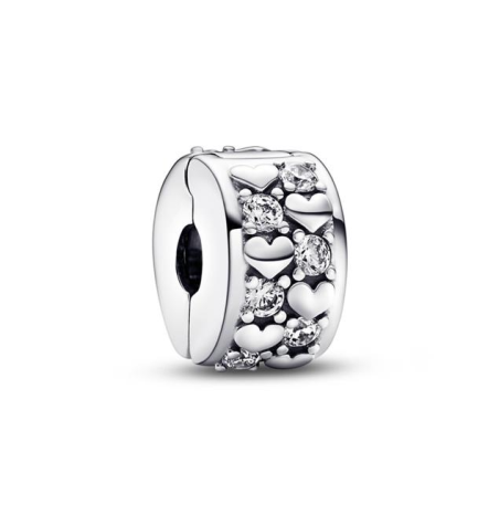 CLIP PANDORA PLATA CORAZONES BRILLANTES INFINITOS 792235C01