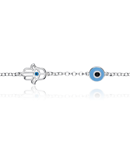 PULSERA "OJO TURCO Y MANO DE FÁTIMA" PLATA DE LEY