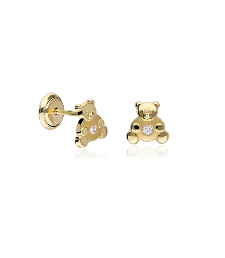 Pendientes Osito Oro 18k y circonita
