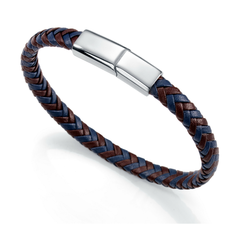 PULSERA VICEROY HOMBRE PIEL DOBLE TRENZA AZUL Y MARRON 6456P01011