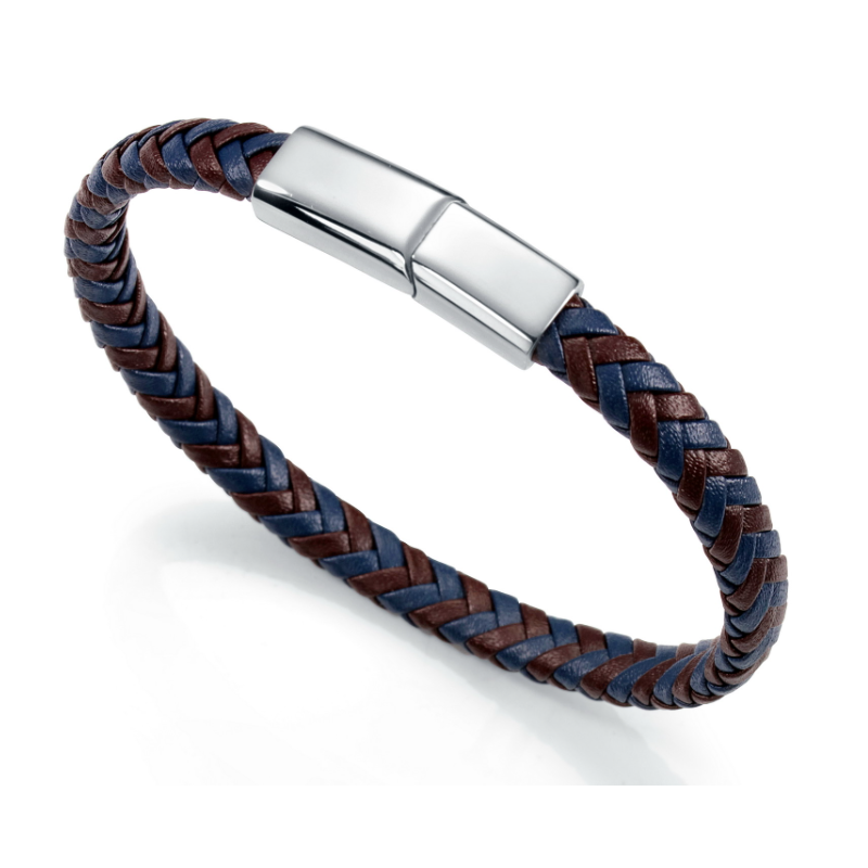 PULSERA VICEROY HOMBRE ACERO PIEL TRENZADA AZUL Y MARRON 6373P09013