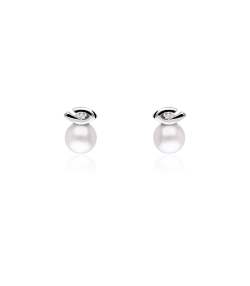Pendientes Oro 18k perlas y diamantes 0.012cts "Mi diamante"