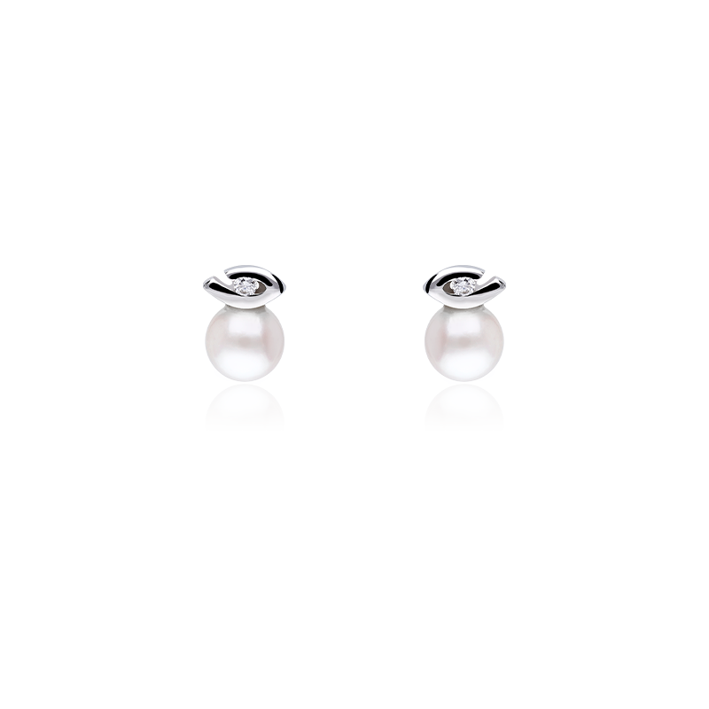 Pendientes Oro 18k perlas y diamantes 0.012cts "Mi diamante"
