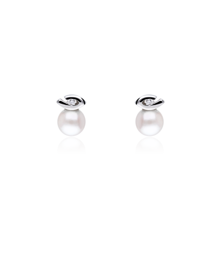 Pendientes Oro 18k perlas y diamantes 0.012cts "Mi diamante"