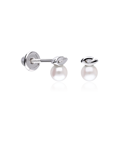 Pendientes Oro 18k perlas y diamantes 0.012cts "Mi diamante"