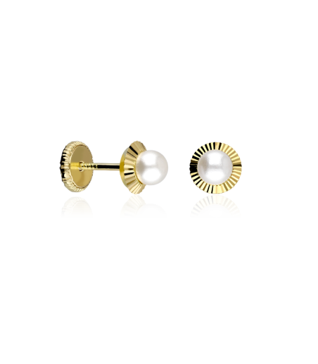Pendientes perlas Oro 18k tallado