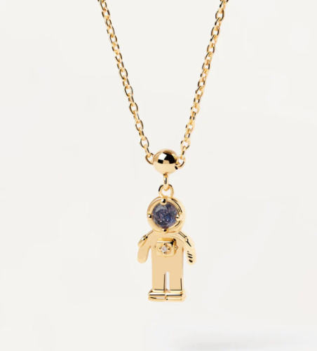 CHARM ASTRONAUTA DE PLATA CON BAÑO DE ORO Y PIEDRA AZUL CH01-018-U