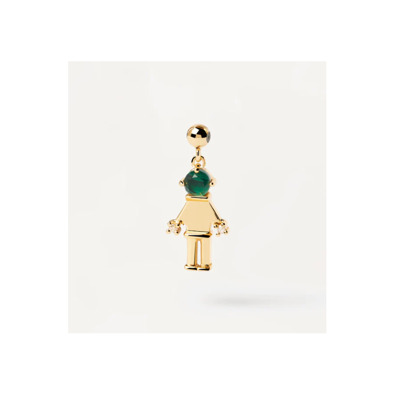 CHARM CHARM CHICA & CHICO PLATA CON BAÑO ORO PIEDRA VERDE CH01-019-U