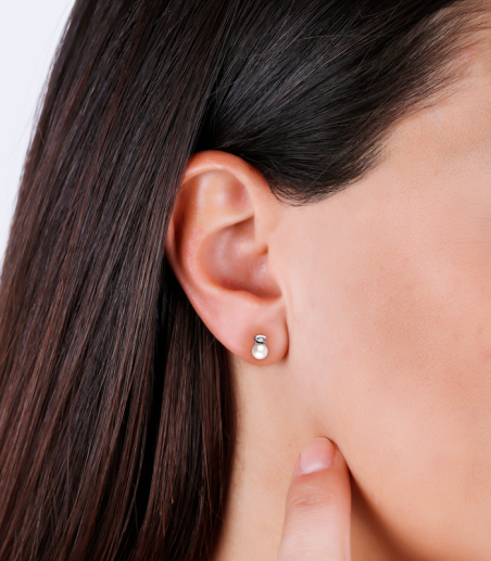 Pendientes oro 18k, perlas y diamantes 0.012cts "Diama"
