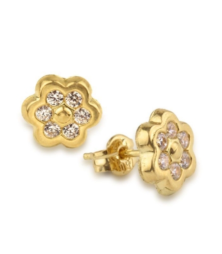 Pendientes Oro 18k Flor Circonitas