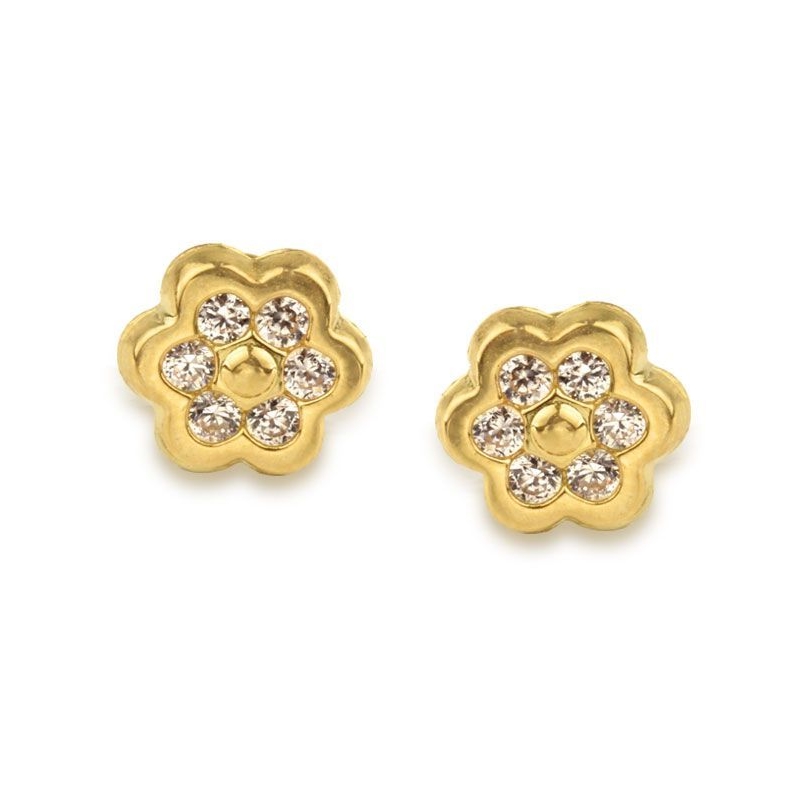 Pendientes Oro 18k Flor Circonitas