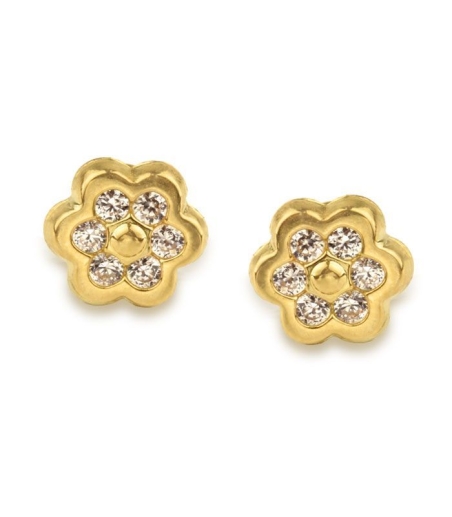 Pendientes Oro 18k Flor Circonitas