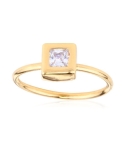 Anillo Plata Cuadrado Dorado